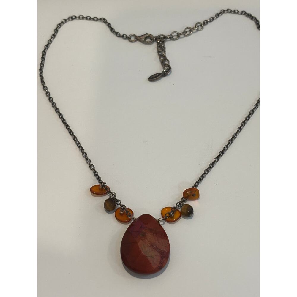 Barse Sterling Silver Jasper & Amber Necklace